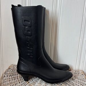 Rare Vintage MISS SIXTY Black Rubber Rain Boots with Kitten Heel – Size US 10